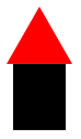 A larger simple black house with a red roof.