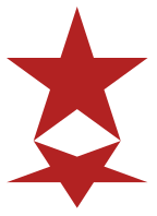 A dark red five-pointed star with a vertically flattened upside-down copy directly below it
