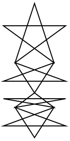 Four five-pointed stars stacked vertically.  The top one is uniform.  The next is half the height of the first.  The next is half again the height.  And the last is the same as the second.