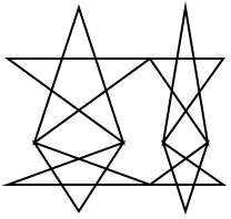 Four stars in a two-by-two grid.  The top-left and bottom-right stars are uniform in size.  The top-right star is half as wide as the top-left star.  The bottom-left star is half as tall as the top-left star.  The bottom right star is half the width and height of the top-left star.  The bottom two stars are "flipped" as compared to the top stars.