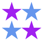 A two-by-two grid of stars.  The top-left and bottom-right stars are purple.  The top-right and bottom-left stars are a light blue.