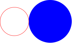 The top row of the overall image: a small, red circle outline followed by a large, blue filled-in circle.