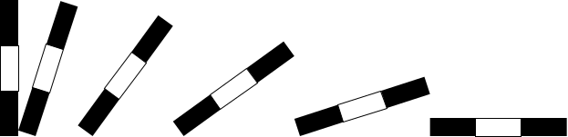 A series of black-and-white falling dominoes.