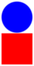 A red circle over a blue square with a small white space between the two, blurred a bit more.