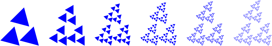 Six "shapes" created by rotating triangles and combining them recursively.