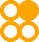 two overlapping orange circles (hollow/filled) above two overlapping orange circles (hollow/hollow)