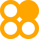 a two-by-two grid of overlapping orange circles; all but the upper-right circle are hollow