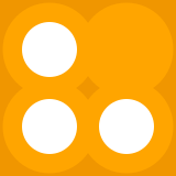 A two-by-two grid of overlapping orange circles on a dark orange background. All but the upper-right circle are hollow