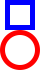a center-aligned stack of images (an outlined blue square with side length 20 and line-width 5 above an outlined red circle with diameter 30)