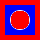 overlaid images, aligned center-center (overlaid images, aligned center-center (a solid white circle with diameter 20 over a solid blue square with side length 30) with all white pixels made transparent over a solid red square with side length 40)