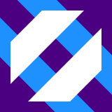 Alternating purple and blue diagonal stripes with two polygonal parts cut out