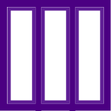 Three side-by-side hollow purple rectangles on a purple background