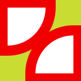 Two slightly overlapping red quarter-circle wedges on a green background