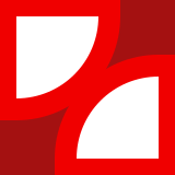 Two slightly overlapping red quarter-circle wedges on a dark red background