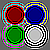 a grid of four circles overlaid on a gray square; the outlines of the circles are bright and then dark and then bright and so on and so forth