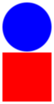 A red circle over a blue square with a small white space between the two, slightly blurred.
