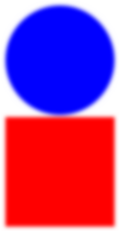 A red circle over a blue square, blurred a bit more.  The two shapes are touching.