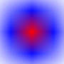 a small blue circle with the center set to red, scaled by 30