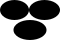 a center-aligned stack of images (a center-aligned sequence of images (a solid black 29-by-20 ellipse beside a solid black 31-by-20 ellipse) above a solid black 33-by-20 ellipse)