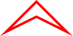 an outlined red dart with width 100, height 50, middle height 25, and line-width 5