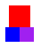 A large red square placed on top of smaller blue and purple squares.