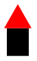 A very simple black house with a red roof.