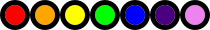 Seven outlined circles in the rainbow colors.
