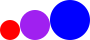 three circles in increasing size next to each other, aligned at the top