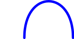 a curved blue line of width 5 connecting (50,50) to (150,50)