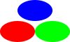 a center-aligned stack of images (a solid blue 50-by-30 ellipse above a center-aligned sequence of images (a solid red 50-by-30 ellipse beside a solid green 50-by-30 ellipse))