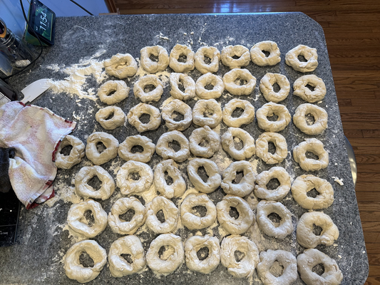 About forty-nine dough toruses in a grid