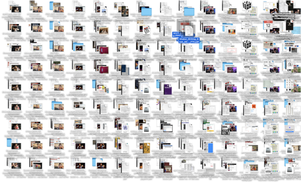 A computer desktop with far too many files on it.
