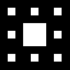 A black 100x100 square with the center 1/3 by 1/3 region white, and the center 1/3 by 1/3 of the remaining regions white