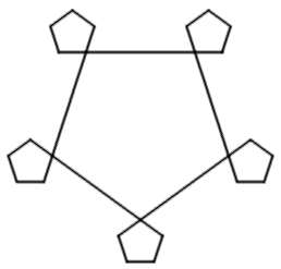 A pentagon with edges of length 100.  At each vertex, there is a smaller pentagon whose edges are of length 40