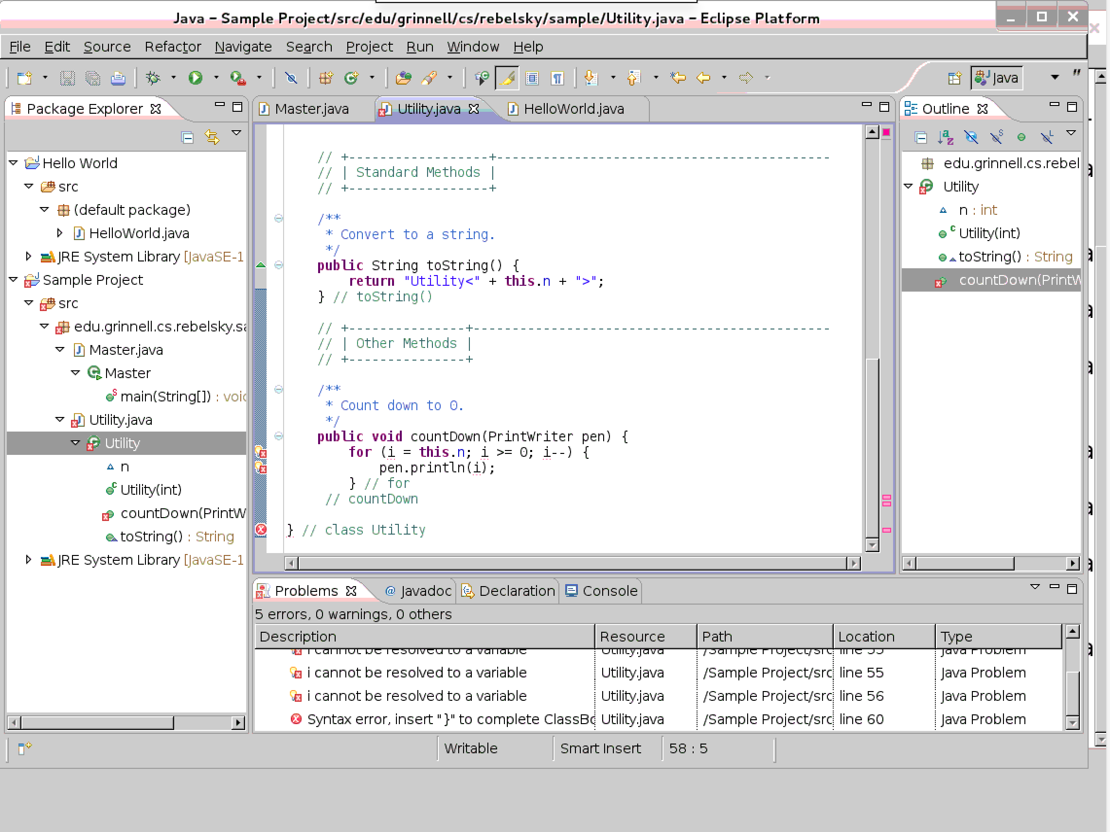 An image of the Eclipse IDE.  Most of the details are included in the
following paragraphs